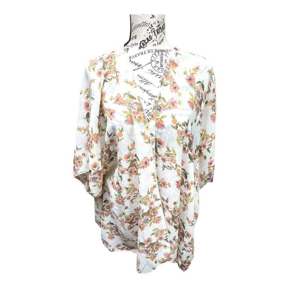 Live 4 Truth 1X Kimono Victorian Spring Flowers Cover Up Soft Pink Floral Womens